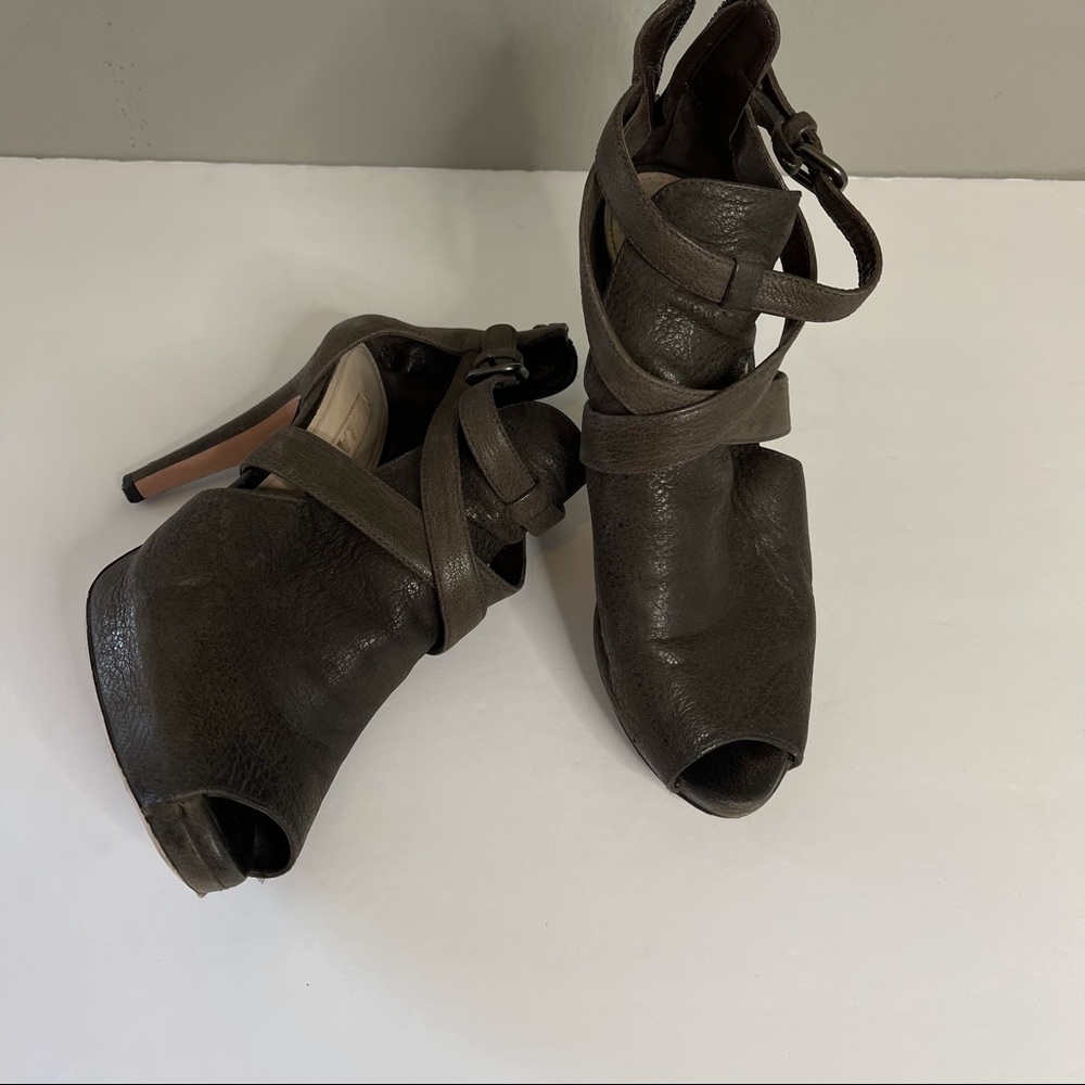 Prada Brown Suede Leather Cutout Peep-toe Stiletto Heels Platform Sz 37 Italy - Picture 2 of 14